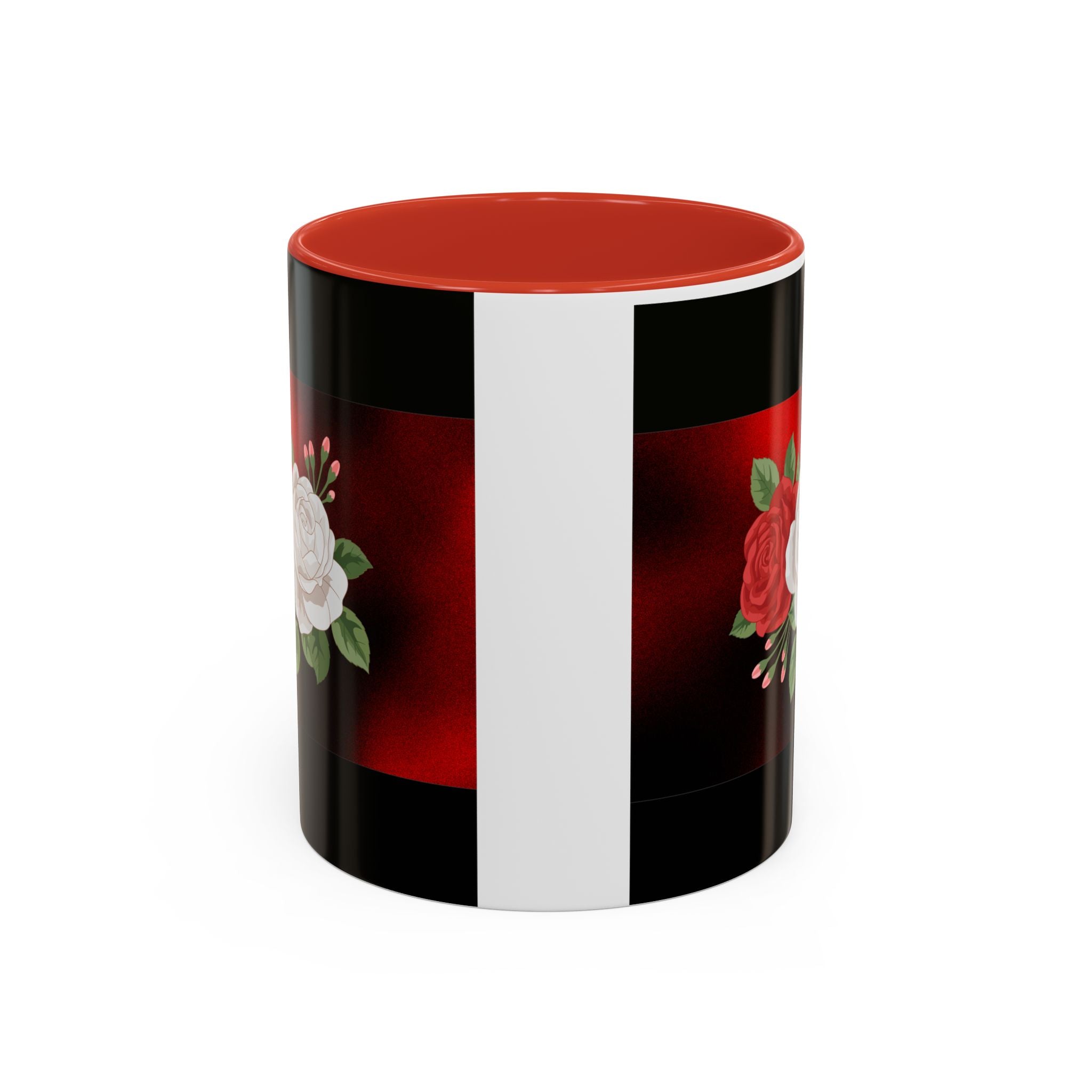 Floral Velvet Accent Coffee Mug – Red & White Rose Design (11/15oz)