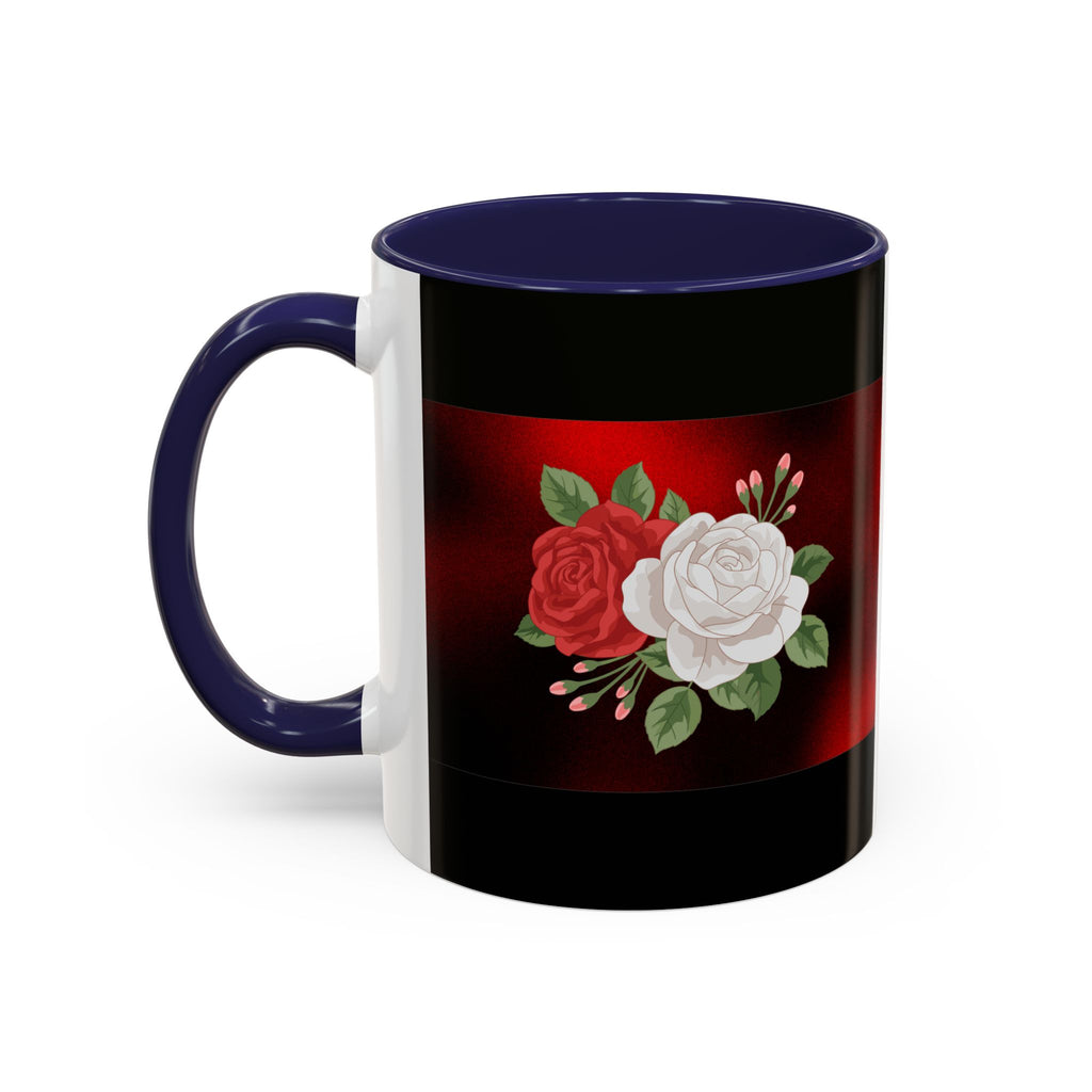 Floral Velvet Accent Coffee Mug – Red & White Rose Design (11/15oz)