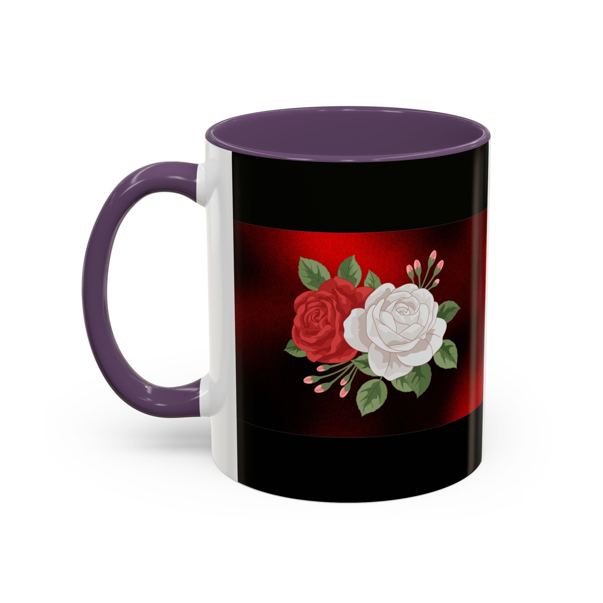 Floral Velvet Accent Coffee Mug – Red & White Rose Design (11/15oz)