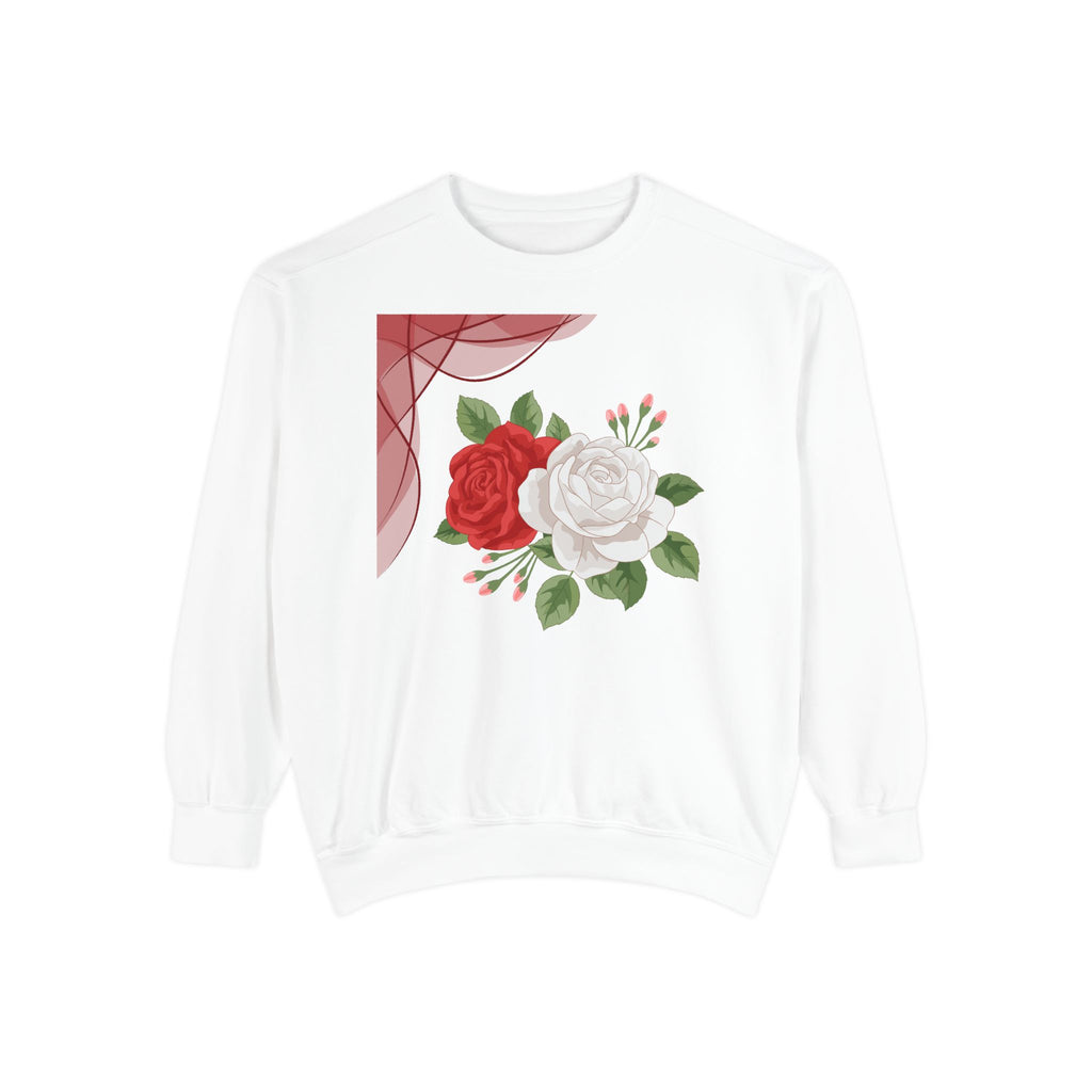 Floral Rose Sweatshirt — Red & White Rose Bouquet Crewneck