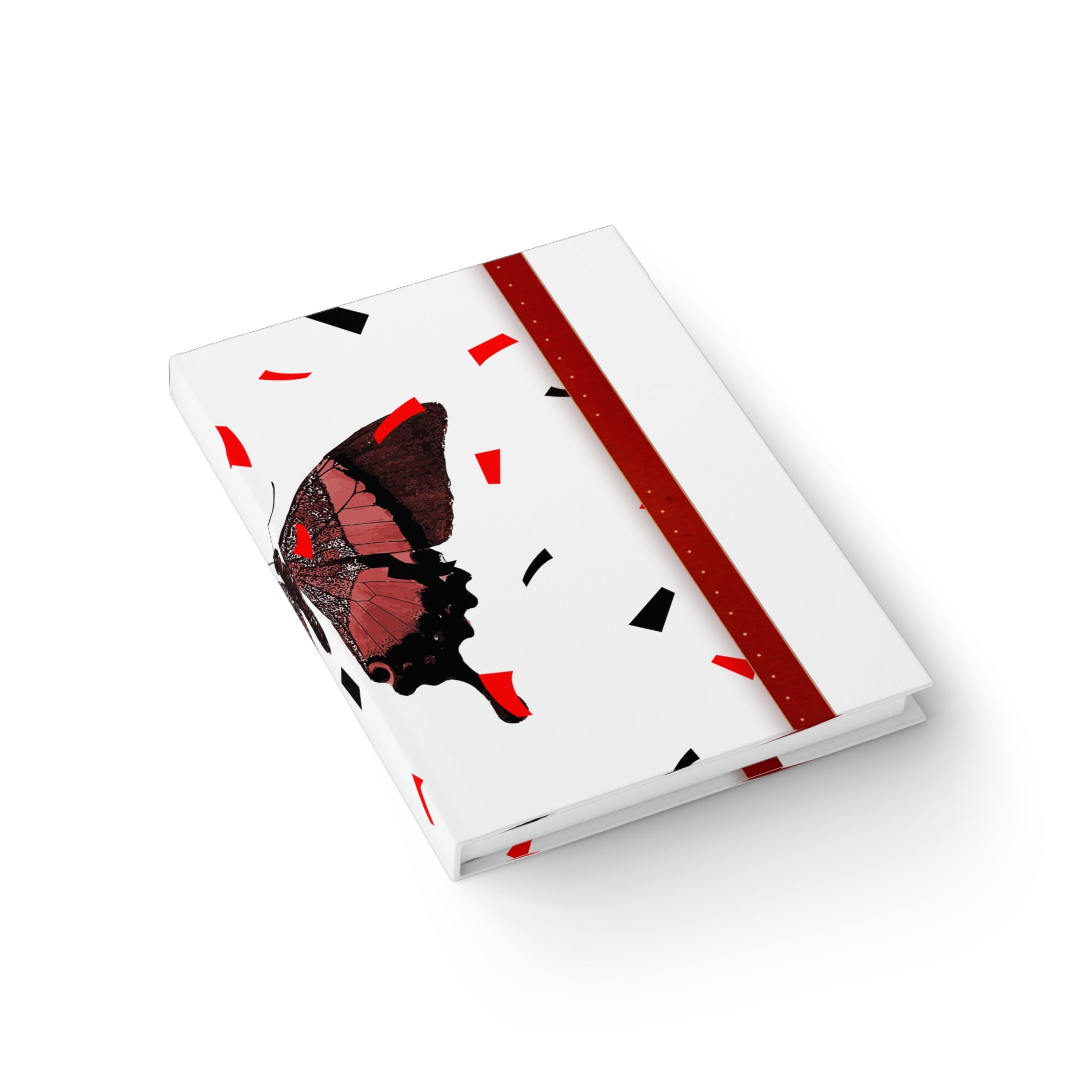 Red Butterfly Ruled Journal — Elegant Butterfly Notebook with Red & Black Confetti