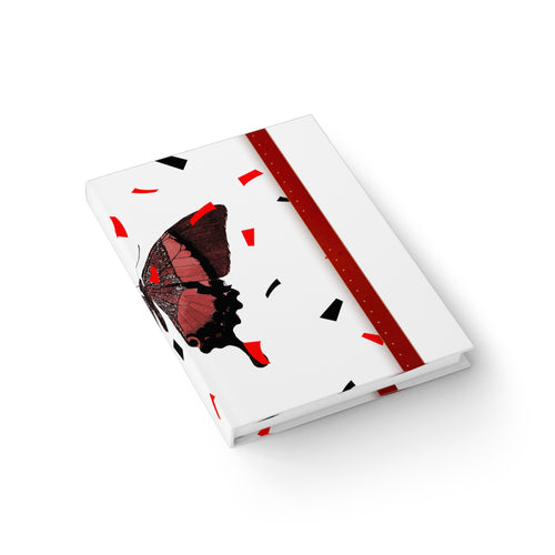 Red Butterfly Ruled Journal — Elegant Butterfly Notebook with Red & Black Confetti