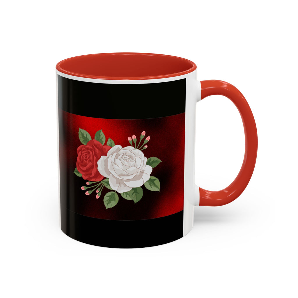 Floral Velvet Accent Coffee Mug – Red & White Rose Design (11/15oz)