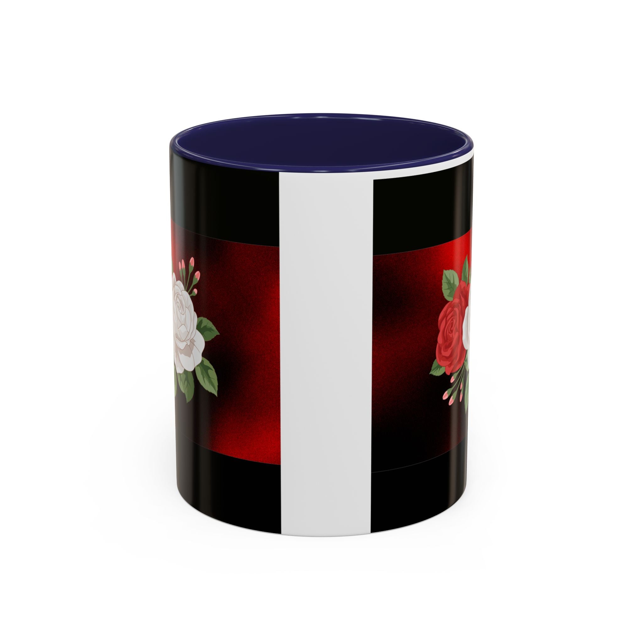 Floral Velvet Accent Coffee Mug – Red & White Rose Design (11/15oz)