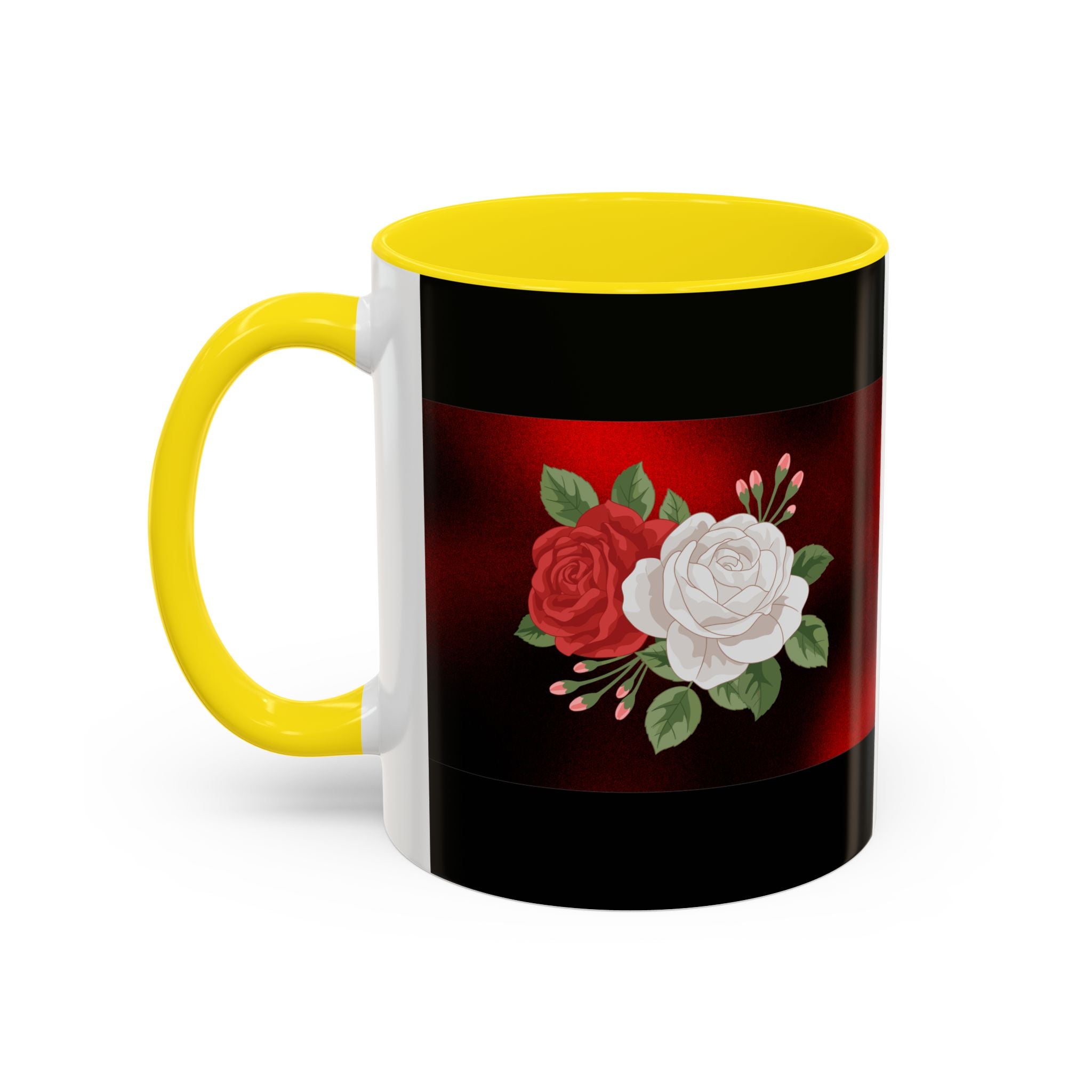 Floral Velvet Accent Coffee Mug – Red & White Rose Design (11/15oz)
