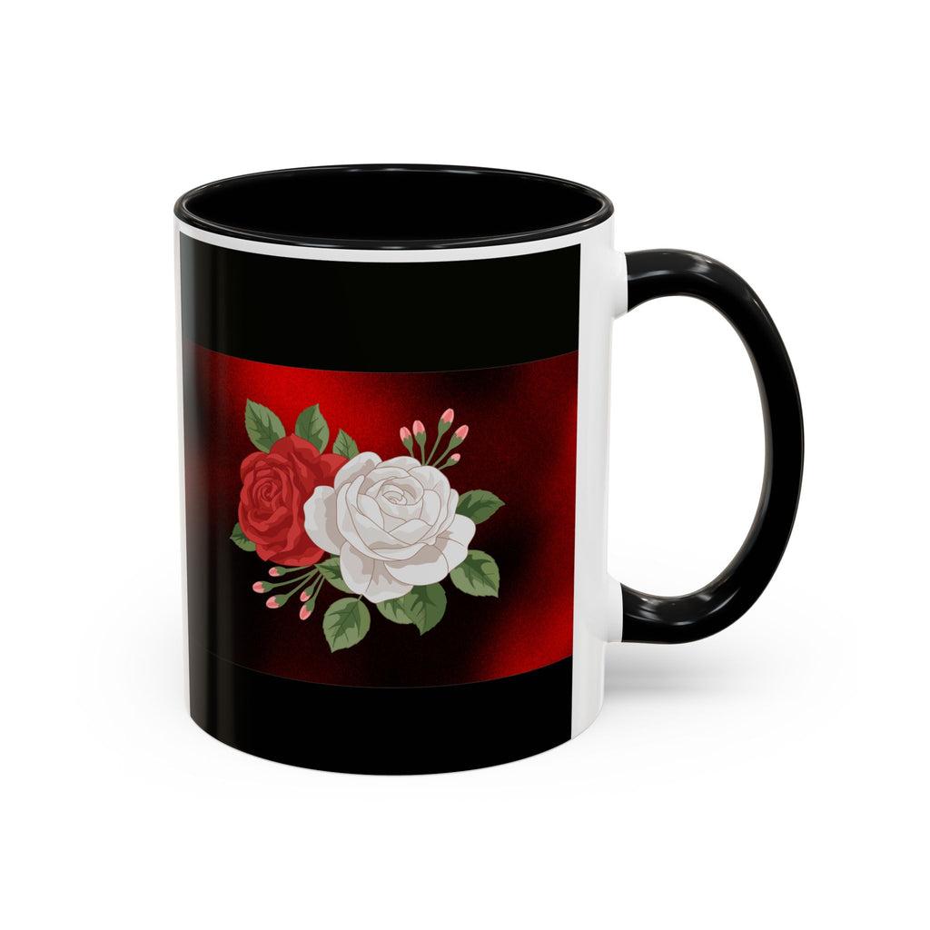 Floral Velvet Accent Coffee Mug – Red & White Rose Design (11/15oz)