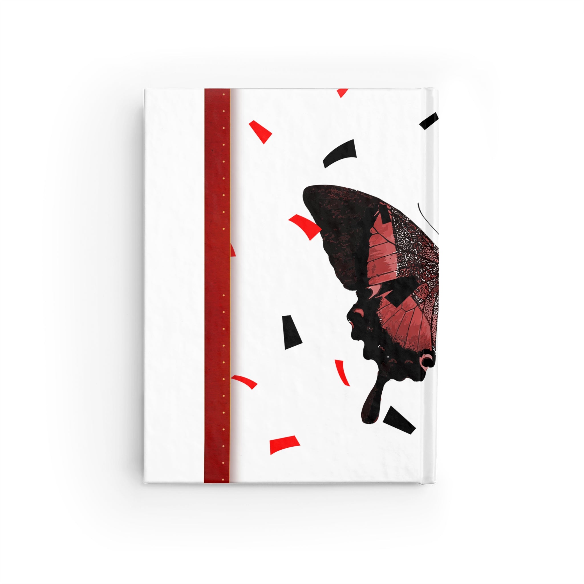 Red Butterfly Ruled Journal — Elegant Butterfly Notebook with Red & Black Confetti
