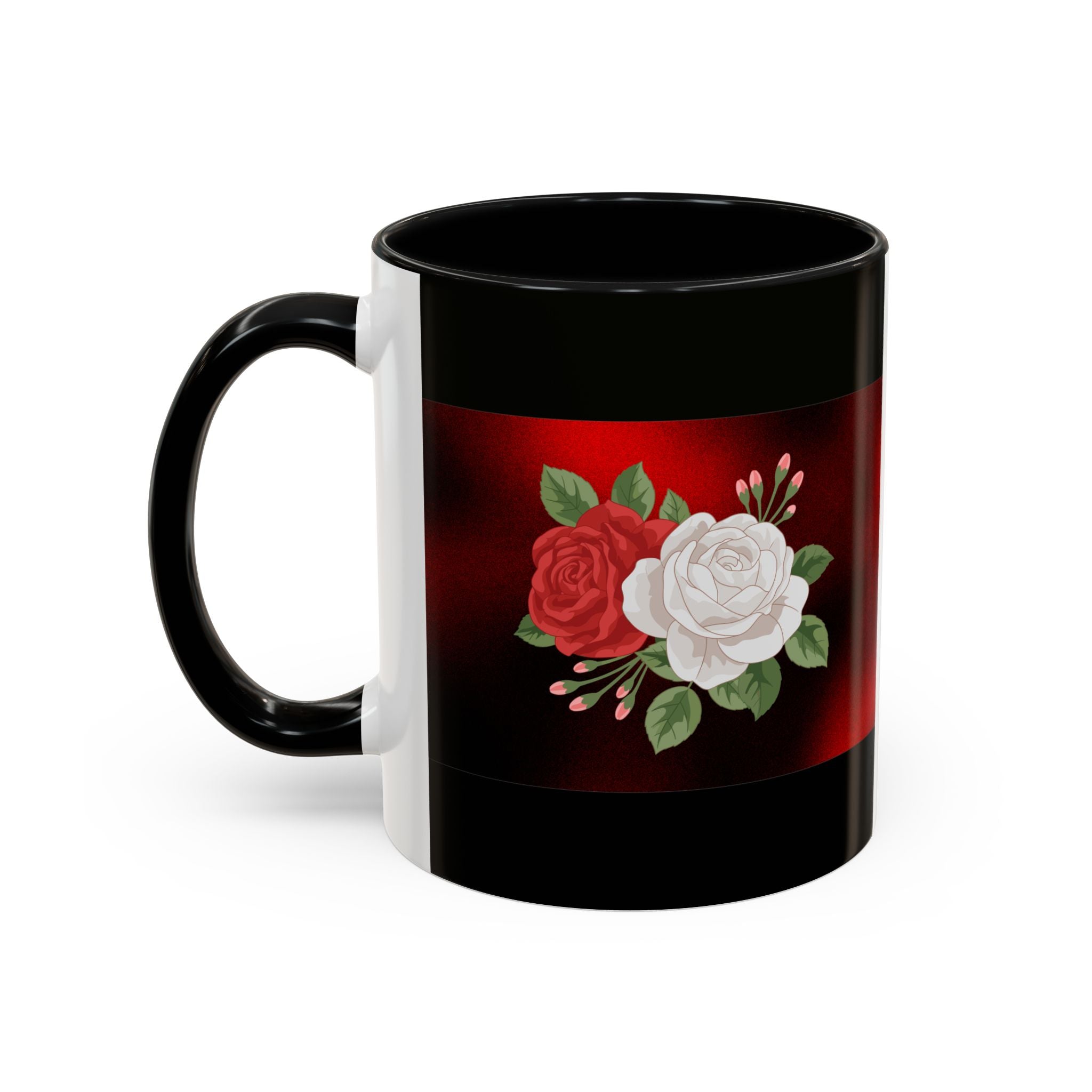 Floral Velvet Accent Coffee Mug – Red & White Rose Design (11/15oz)