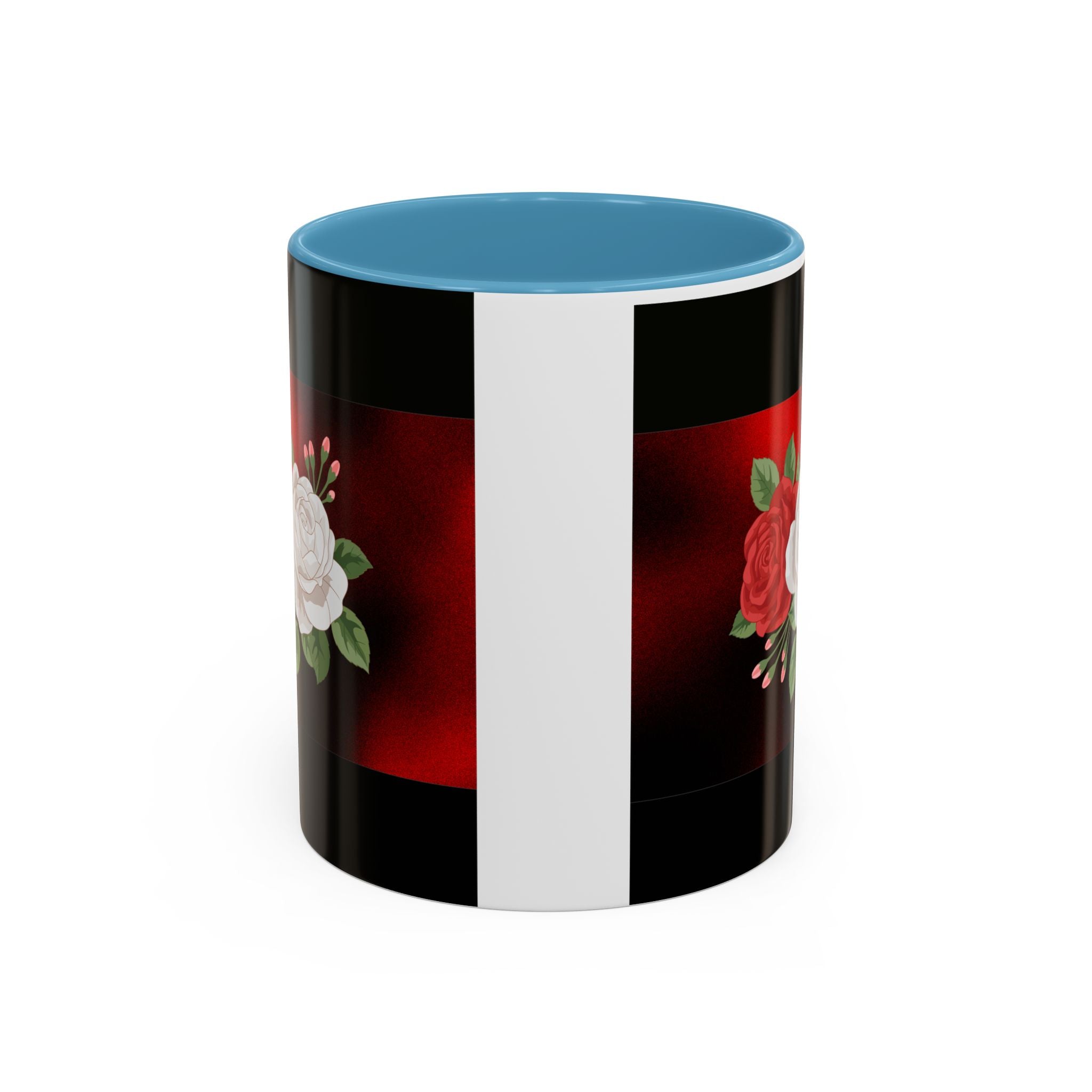 Floral Velvet Accent Coffee Mug – Red & White Rose Design (11/15oz)