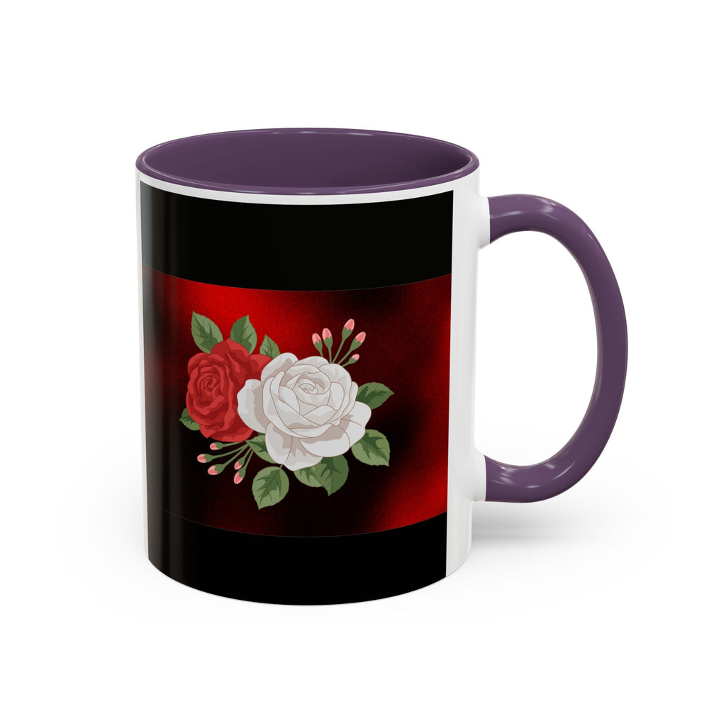 Floral Velvet Accent Coffee Mug – Red & White Rose Design (11/15oz)