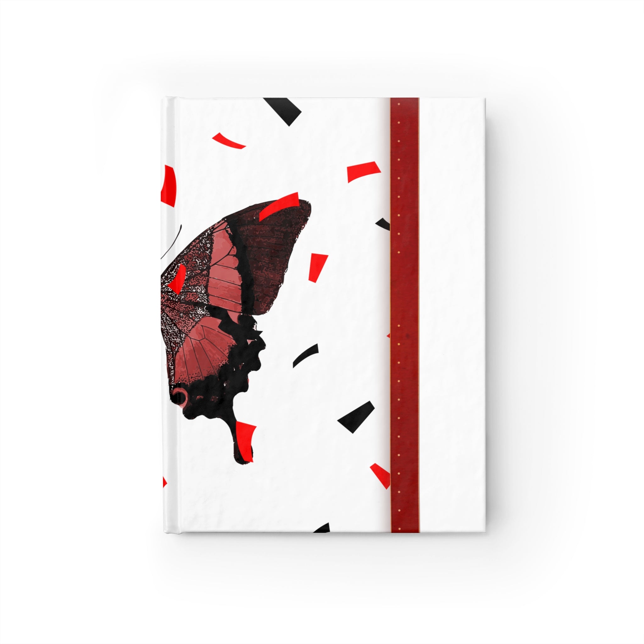 Red Butterfly Ruled Journal — Elegant Butterfly Notebook with Red & Black Confetti