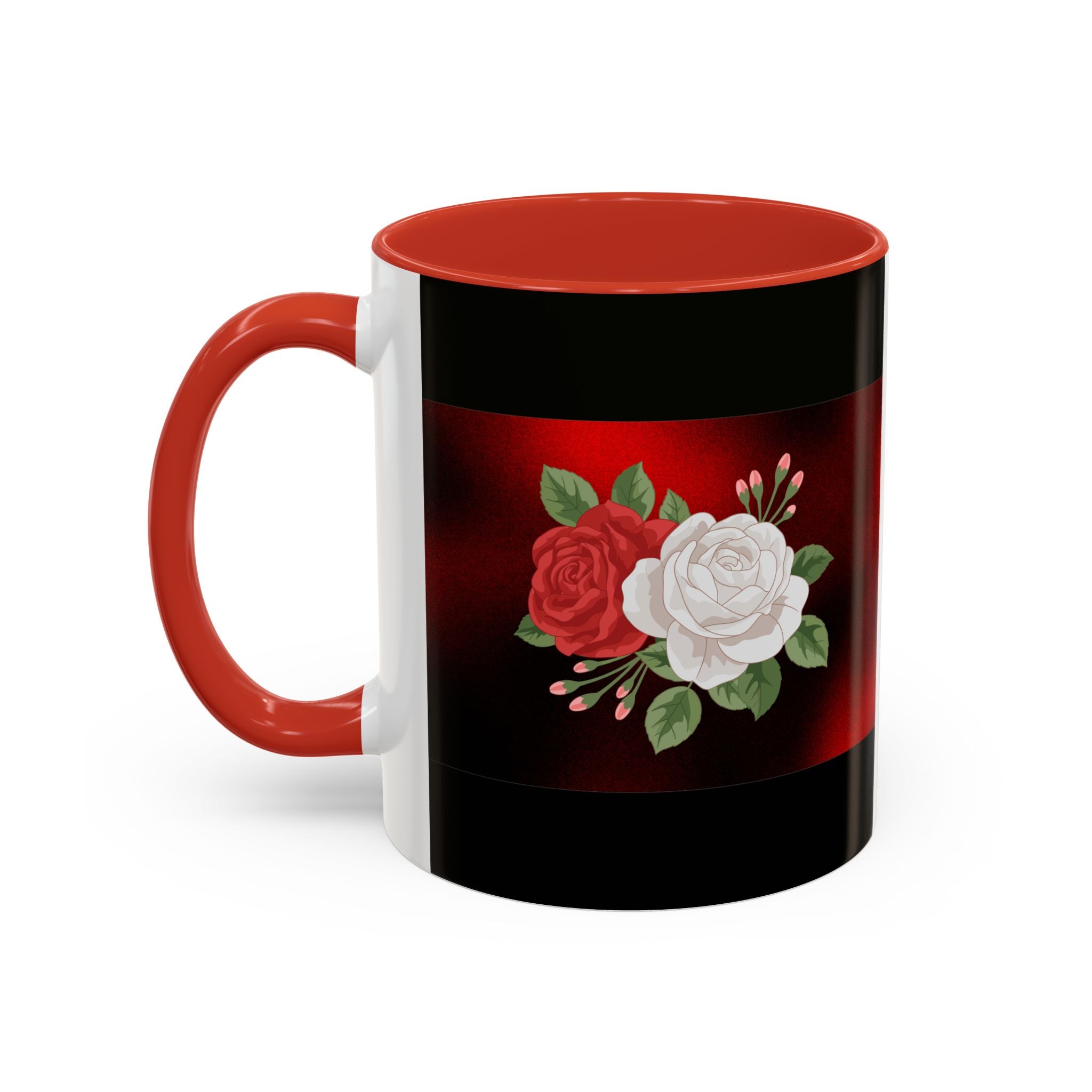 Floral Velvet Accent Coffee Mug – Red & White Rose Design (11/15oz)
