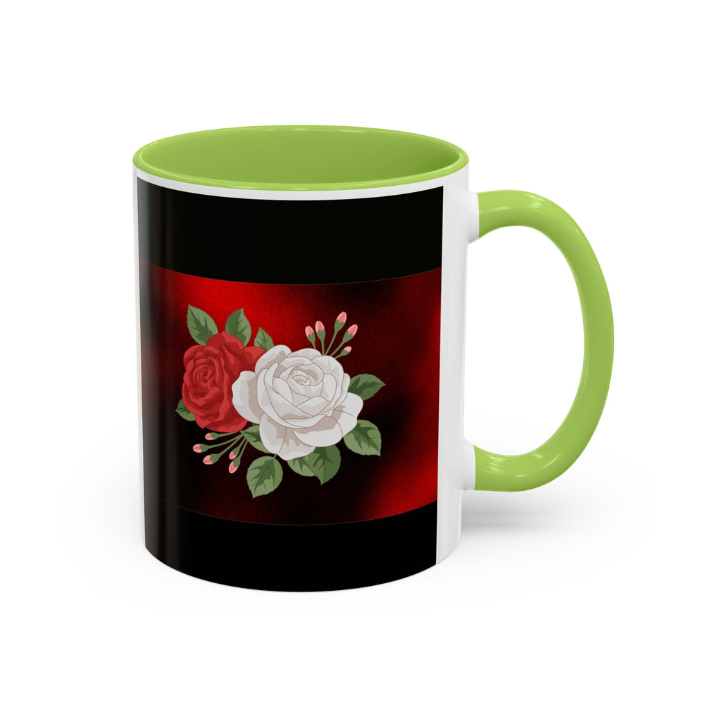 Floral Velvet Accent Coffee Mug – Red & White Rose Design (11/15oz)