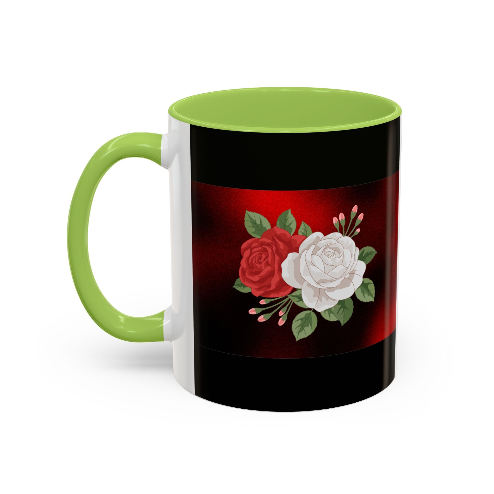 Floral Velvet Accent Coffee Mug – Red & White Rose Design (11/15oz)