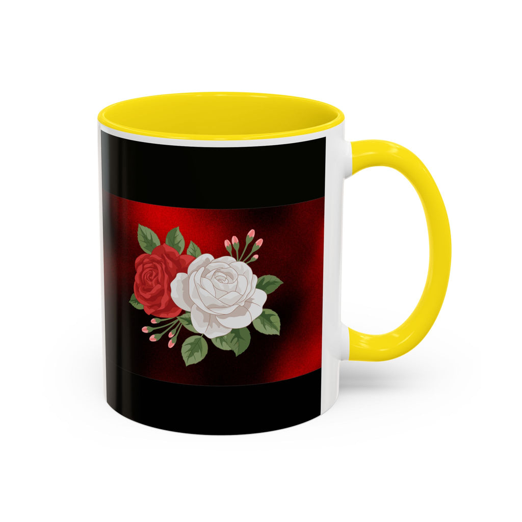 Floral Velvet Accent Coffee Mug – Red & White Rose Design (11/15oz)