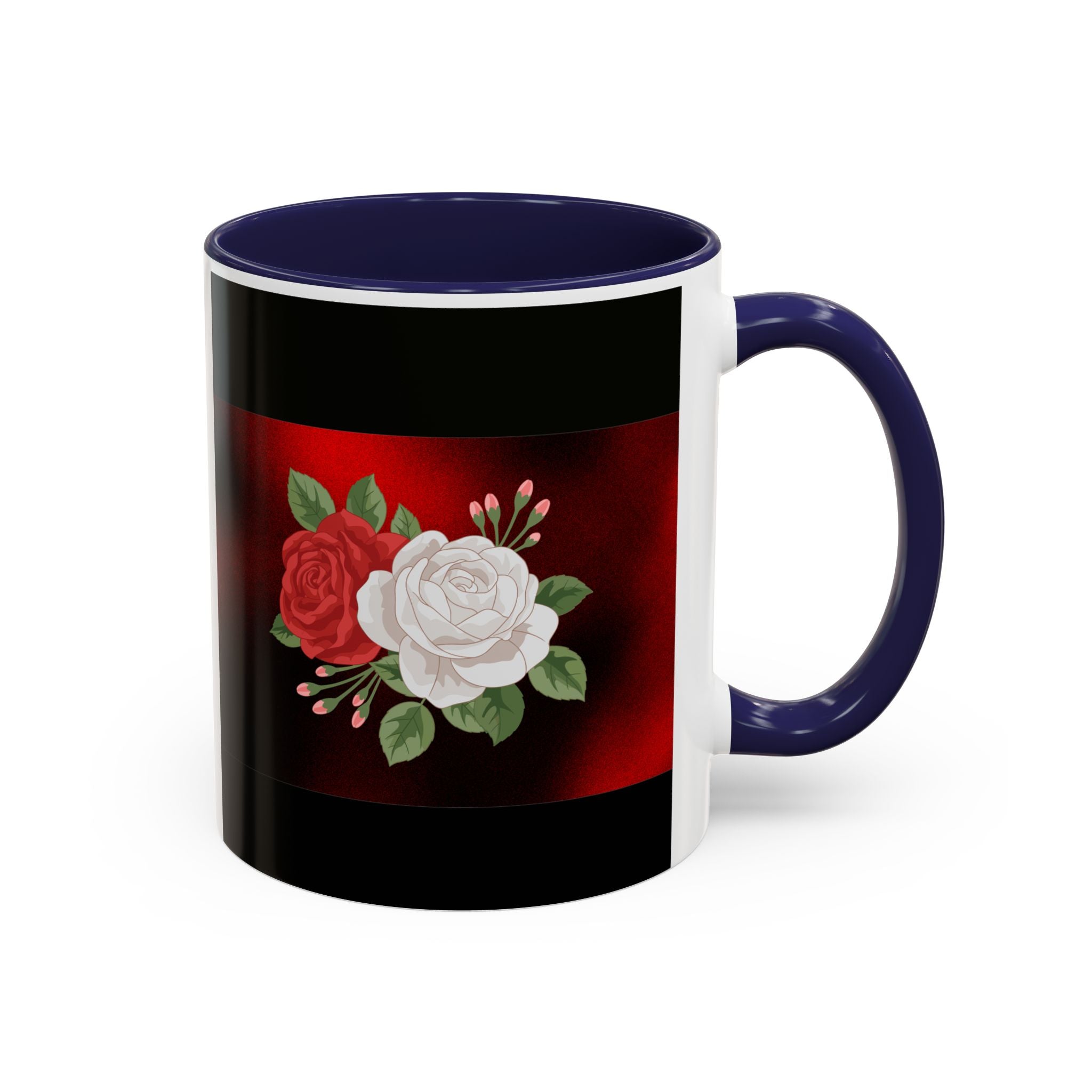 Floral Velvet Accent Coffee Mug – Red & White Rose Design (11/15oz)