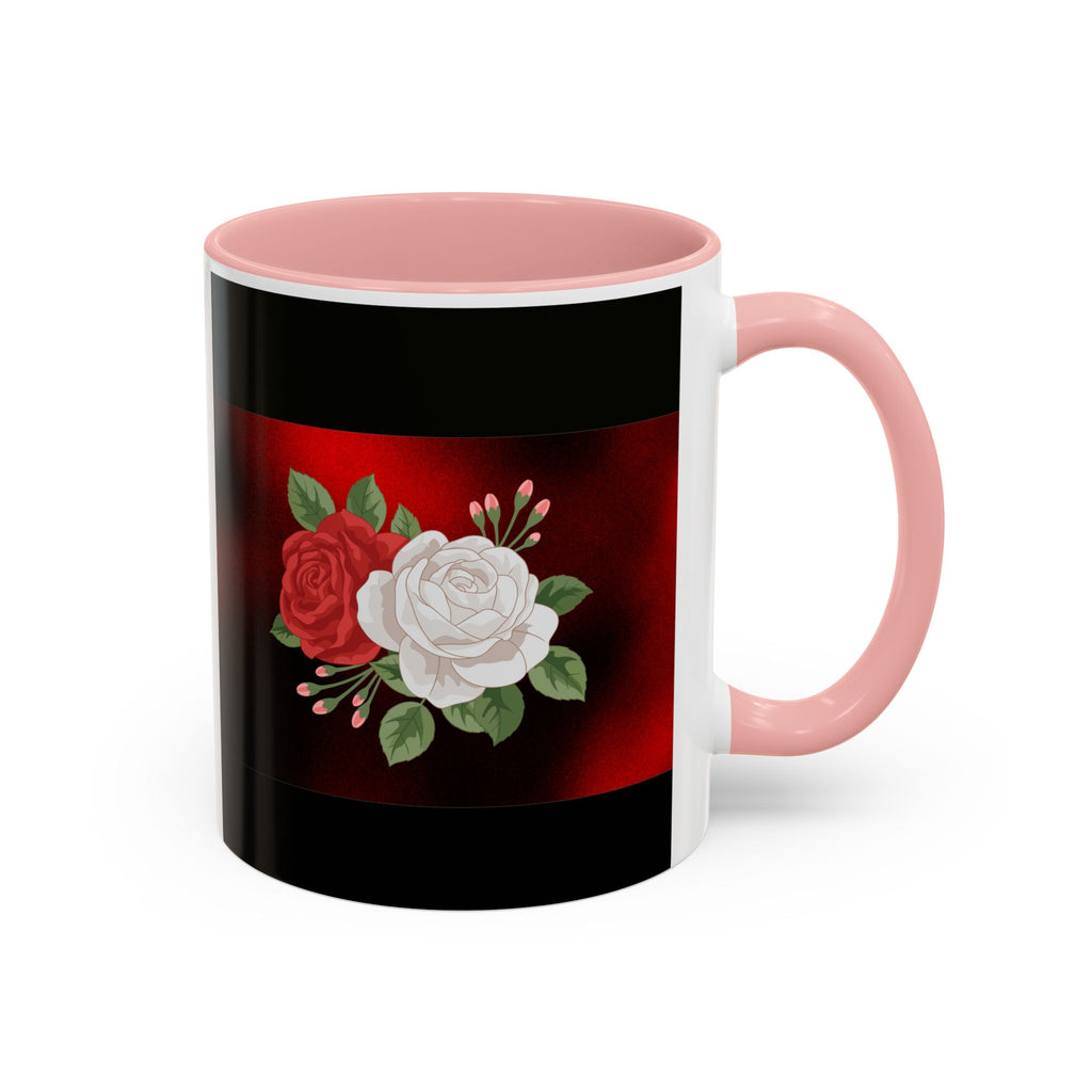 Floral Velvet Accent Coffee Mug – Red & White Rose Design (11/15oz)