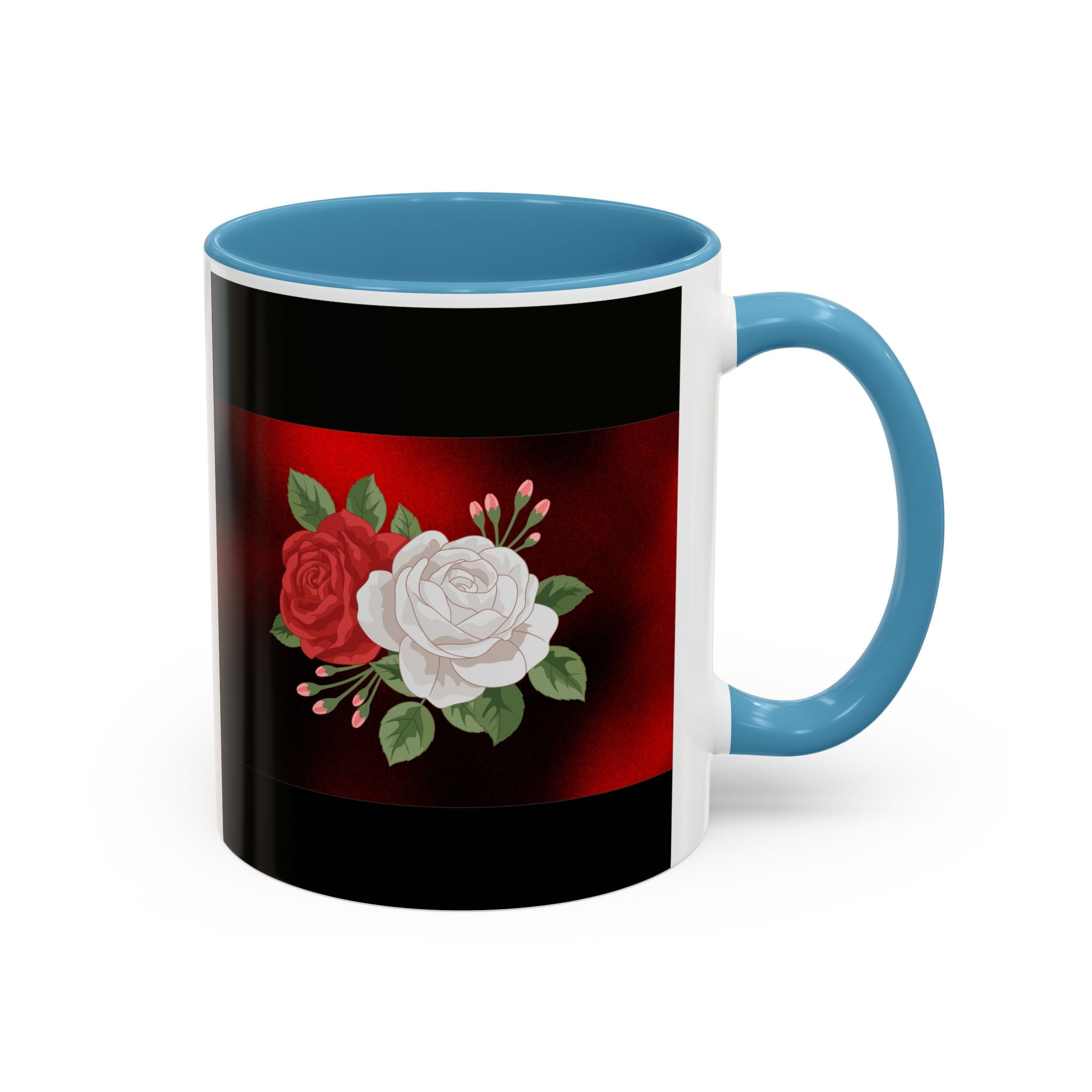 Floral Velvet Accent Coffee Mug – Red & White Rose Design (11/15oz)